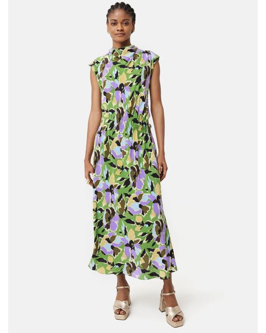 Jigsaw Green Graphic Pansy Cowl Neck Dress