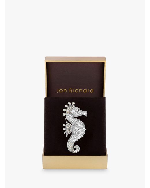 Jon Richard White Silver Plated Crystal Seahorse Brooch