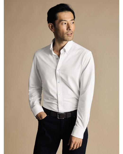 Charles Tyrwhitt White Four-way Stretch Jersey Shirt for men