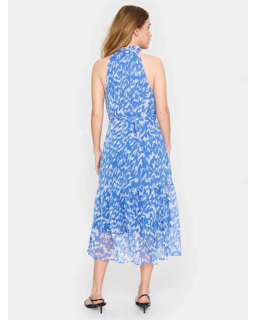 Saint Tropez Blue Elfa Abstract Print Halterneck Midi Dress