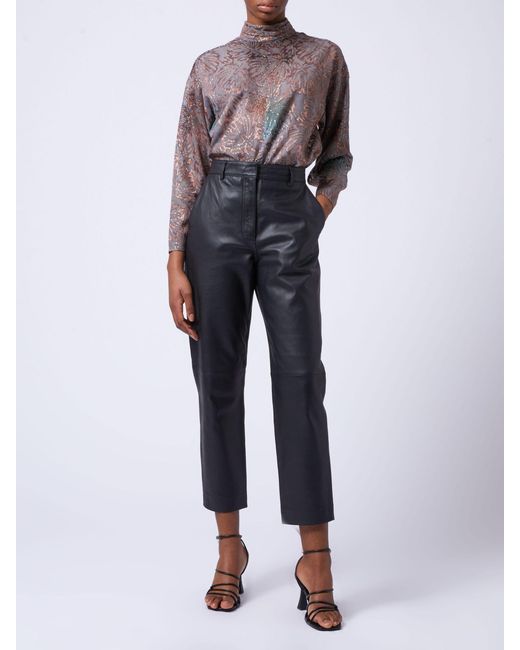 French Connection Black Connie Cropped Leather Trousers