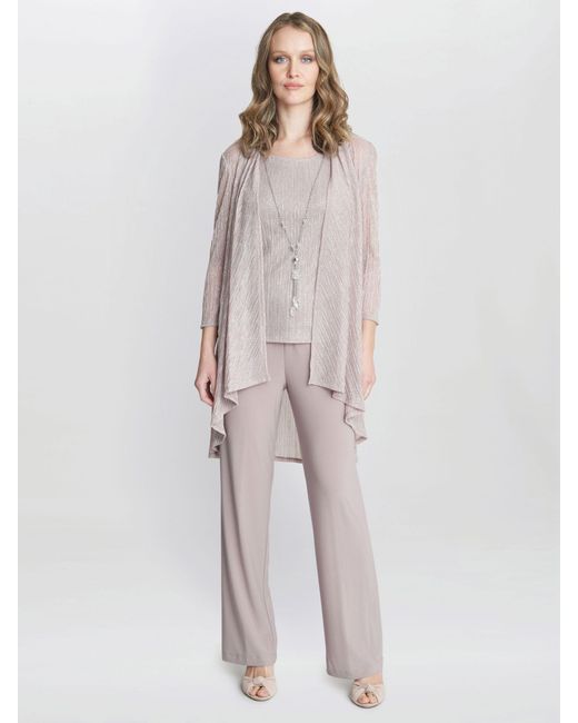 Gina Bacconi White Natasha Three Piece Metallic Crinkle Trouser Suit