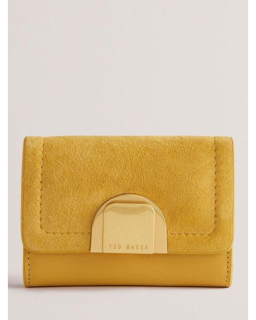 Ted Baker Yellow Imperia Lock Detail Fold Over Small Suede Purse