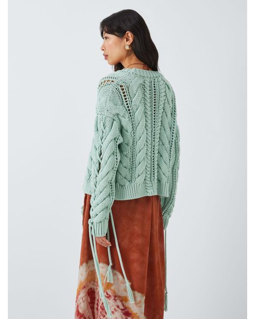 Hayley Menzies Green Cable Knit Lace Up Cardigan