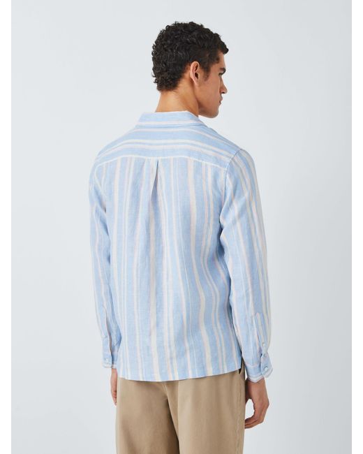 John Lewis Blue Linen Stripe Long Sleeve Beach Shirt for men