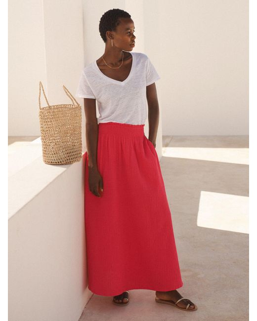 Nrby Red Lottie Cotton Double Cloth Maxi Skirt