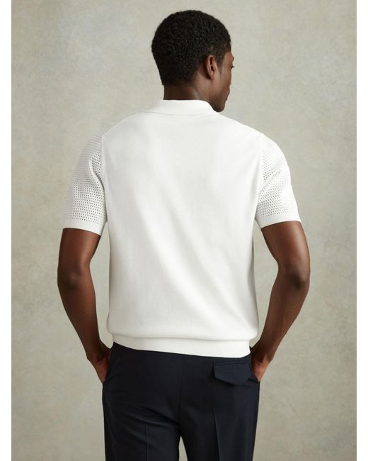 Reiss Natural Burnham Textured Zip Neck Polo Shirt for men