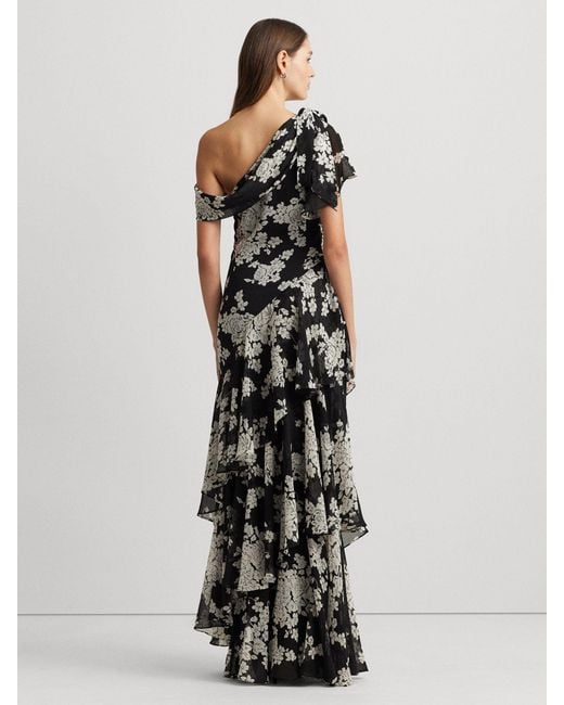 Ralph Lauren Black Lauren Kanerite Asymmetric Floral Dress