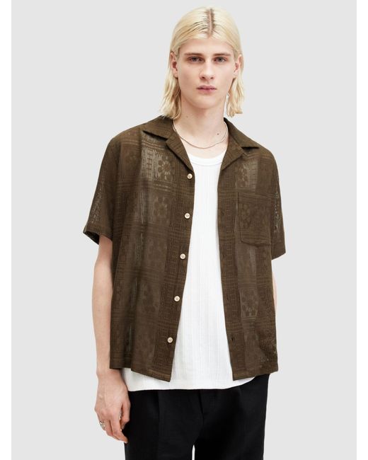 AllSaints Natural Caleta Lace Textured Relaxed Fit Shirt for men