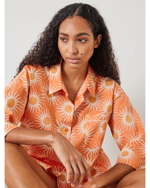 Hush Orange Jaylin Boxy Fit Sunrays Print Shirt And Shorts Pyjamas