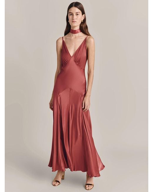Ghost Red Elodie Satin Maxi Slip Dress