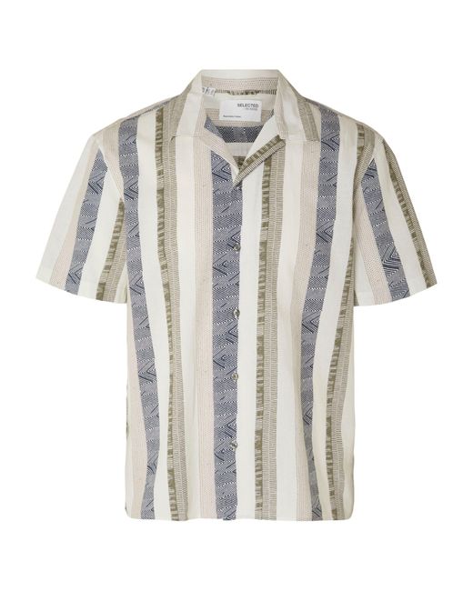 SELECTED White Stripe Linen Cotton Blend Shirt for men