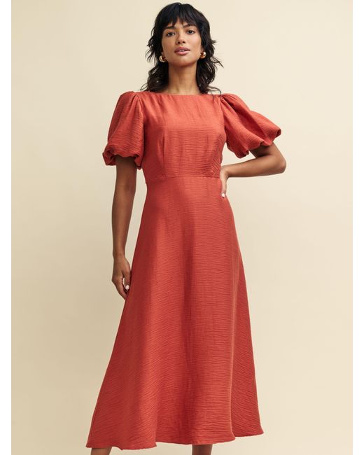 Nobody's Child Red Zora Linen Blend Midi Dress
