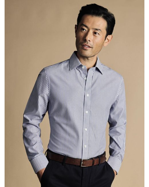 Charles Tyrwhitt Blue Non-iron Stripe Royal Oxford Shirt for men
