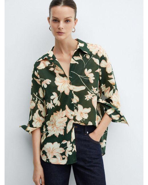 Mango Green Floral Print Shirt