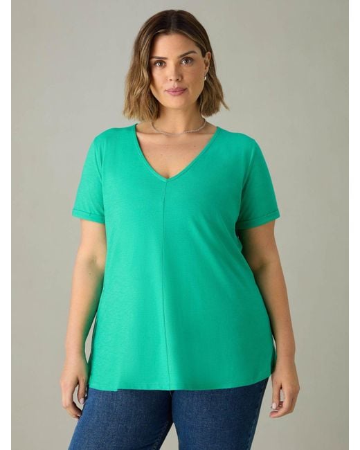 Live Unlimited Green Curve Cotton Slub V-neck T-shirt