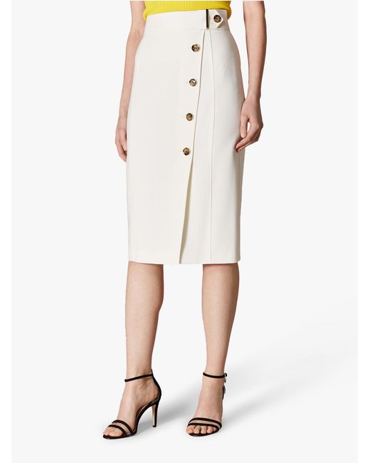 Karen Millen White Button - Front Pencil Skirt