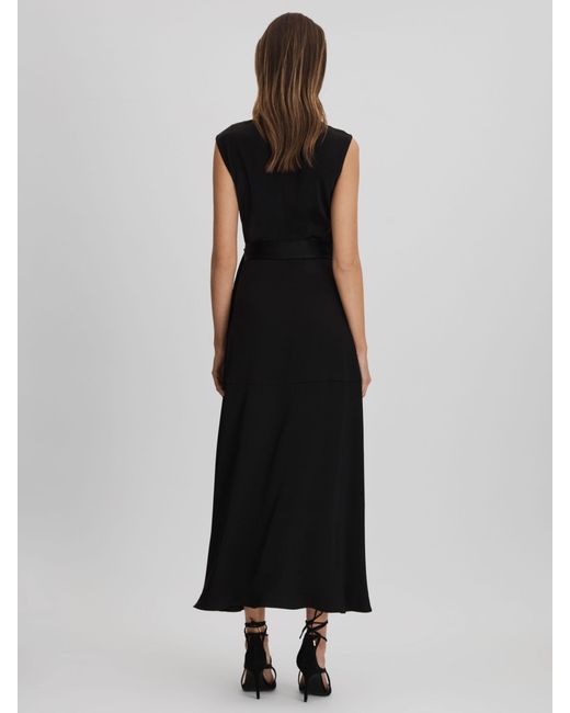 Reiss Black Strappy Asymmetric Midi Dress