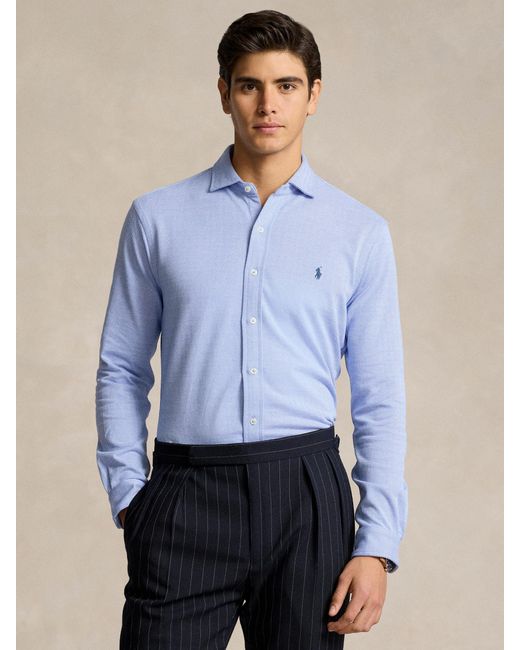 Ralph Lauren Blue Herringbone Jacquard Knit Shirt for men
