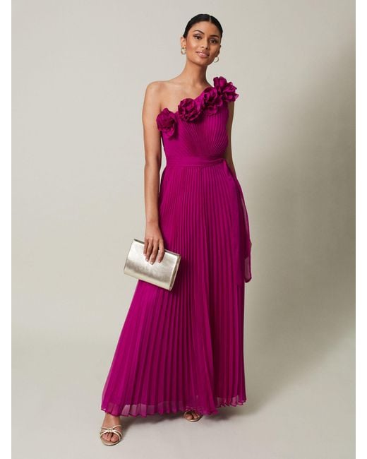 Phase Eight Pink 's Minnie One Shoulder Pleated Maxi Dress