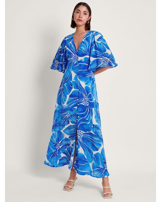 Monsoon Blue Maura Large Floral Print Maxi Dress