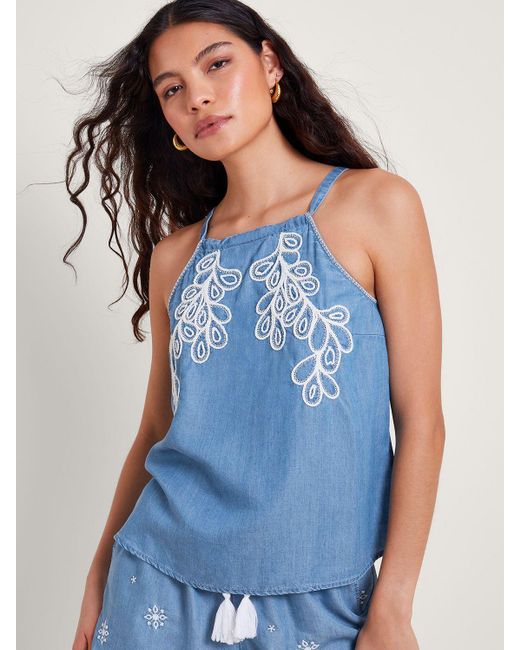 Monsoon Blue Lace Embroidery Cami Top