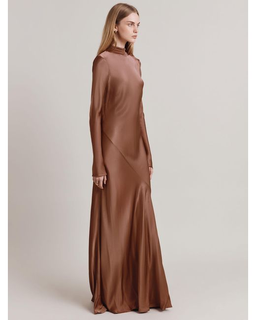 Ghost Brown Rayna High Neck Low Back Maxi Dress