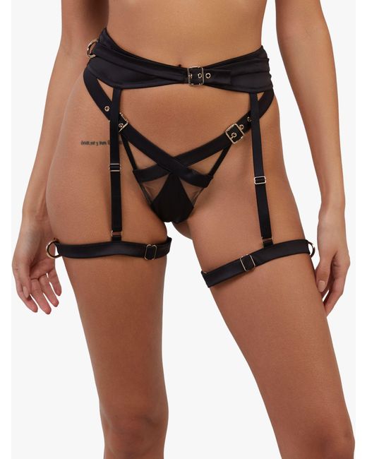 Playful Promises Black Alessia Satin Buckled Harness Suspenders