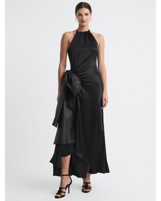 Reiss Black Luna Satin-bow Woven Maxi Dress