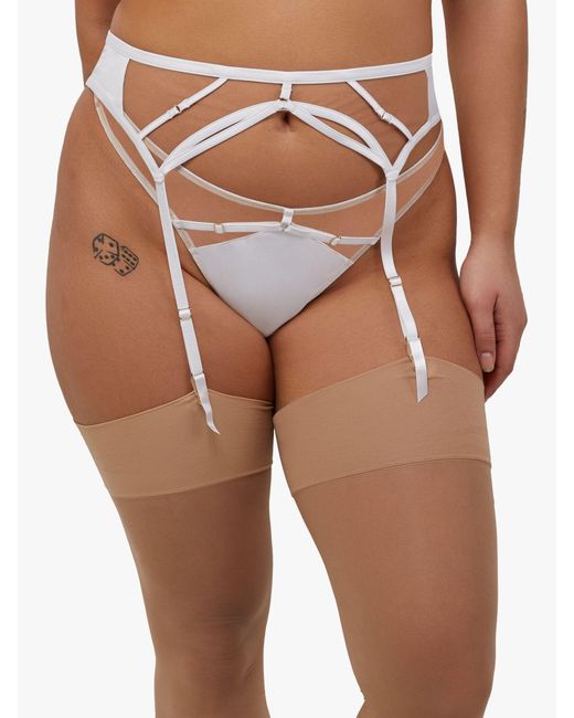 Playful Promises White Ramona Strap Detail Illusion Mesh Suspender