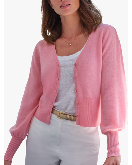 Pure Collection Pink Cropped V-neck Gassato Cashmere Cardigan