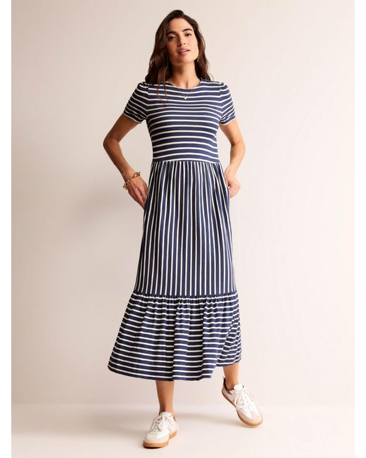 Boden Blue Emma Stripe Tiered Midi Dress