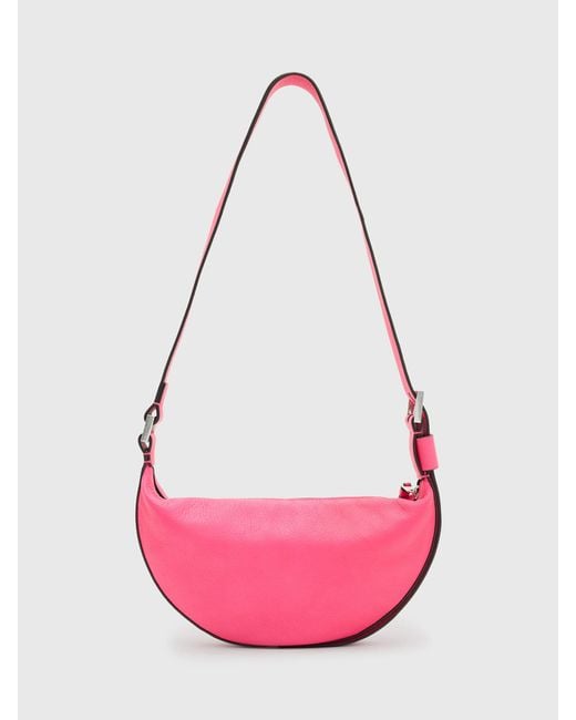 AllSaints Pink Half Moon Leather Cross Body Bag