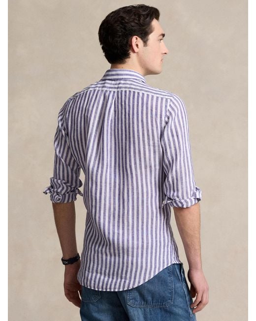Ralph Lauren Purple Stripe Linen Long Sleeve Shirt for men