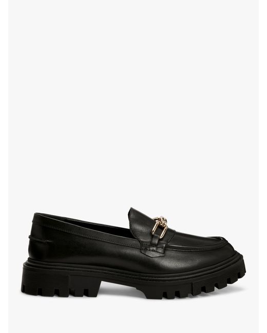 John Lewis Black Glowing Leather Chunky Platform Loafers