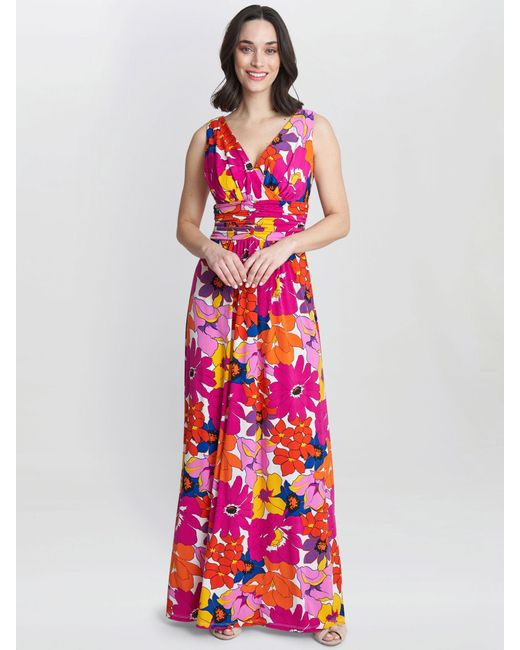 Gina Bacconi White Jaime Bold Flower Print Jersey Maxi Dress