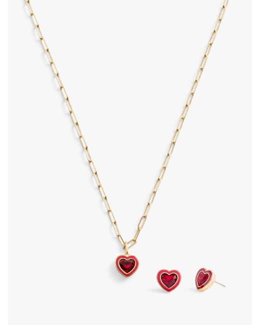 COACH Metallic Enamel Heart Gold-tone Necklace And Earring Boxed Set