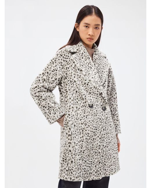 Helene Berman White Isobel Leopard Print Overcoat
