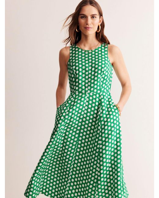 Boden Green Carla Geometric Print Linen Midi Dress