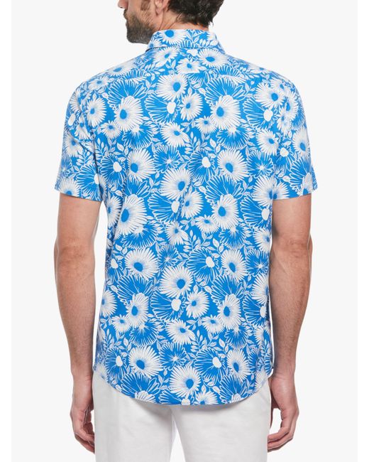 Original Penguin Blue Ecovero Floral Print Short Sleeve Button-down Shirt In Skydiver for men