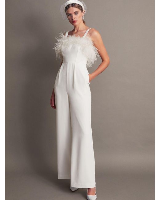 Monsoon Gray Diane Feather Bridal Jumpsuit Ivory