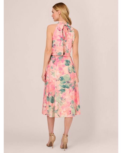Adrianna Papell Pink Floral Halter Midi Dress