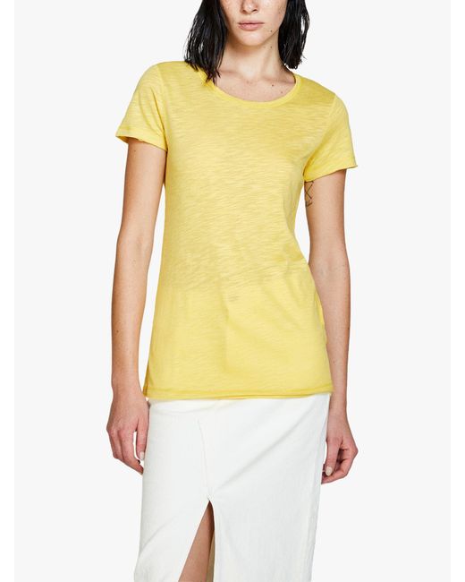 Sisley Yellow Raw Cut Crew Neck Organic Cotton T-shirt