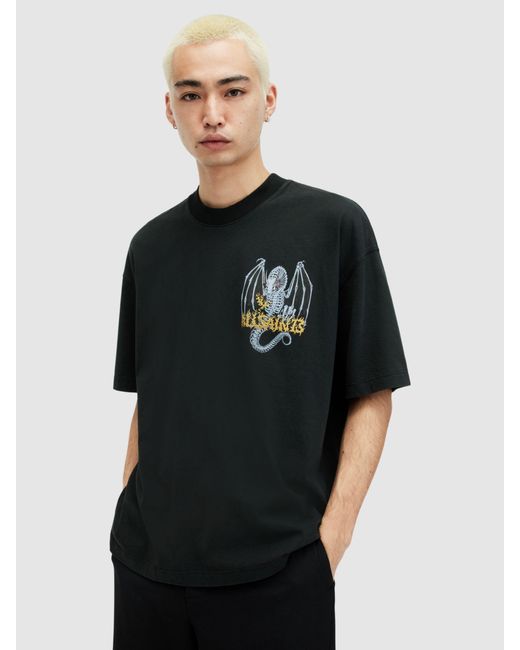 AllSaints Black Dragon Skull Short Sleeve T-shirt for men