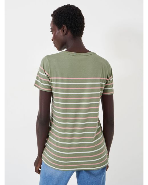 Crew Green Breton Striped Cotton Jersey T-shirt