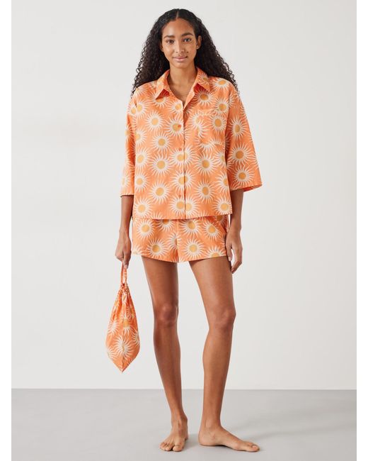 Hush Orange Jaylin Boxy Fit Sunrays Print Shirt And Shorts Pyjamas