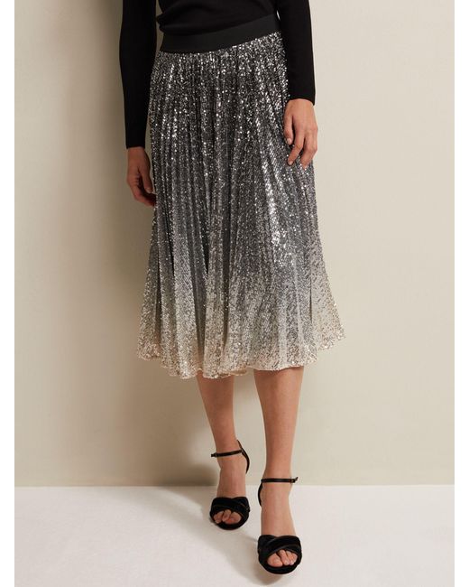 Phase Eight Brown Celeste Sequin Ombre Pleated Midi Skirt