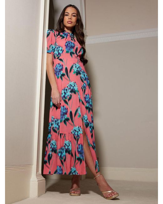 Ro&zo Multicolor Scarlett Floral Print Twist Neck Maxi Dress