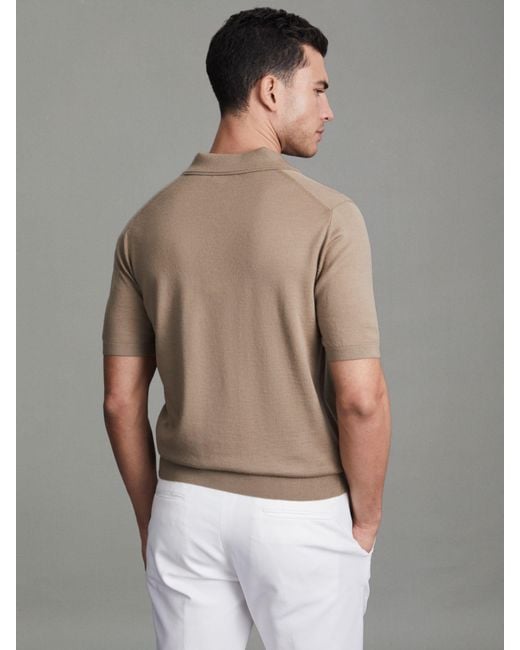 Reiss Brown Duchie Short Sleeve Wool Polo Shirt for men