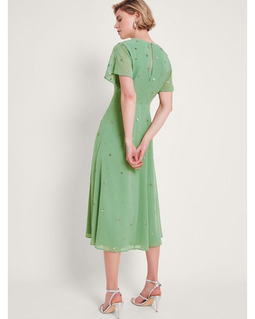 Monsoon Green Leona Embellished Midi Dress